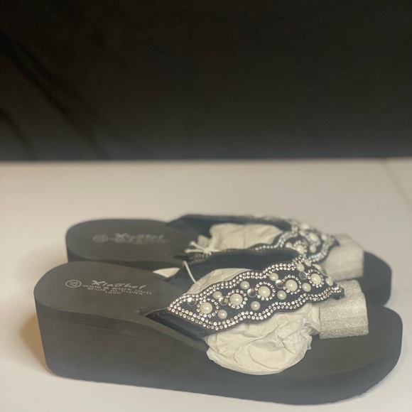 BNWT‎ HXiaohei Sparkle Black and White Women's Fit Flop Style Sandals size 39 - Picture 3 of 4
